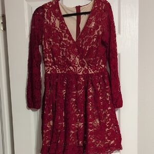 Amazon Red Lace Long Sleeve Dress